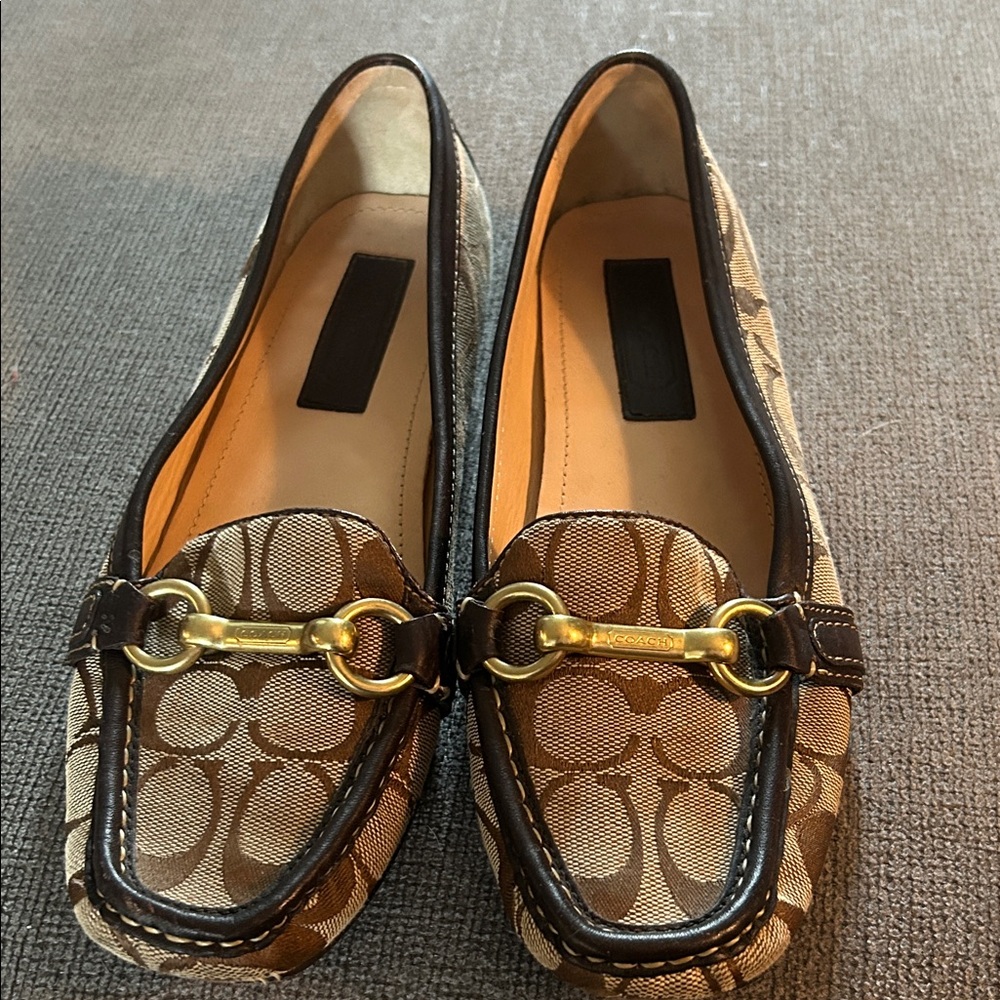 Coach Brown Patterned Loafers with Gold Detail